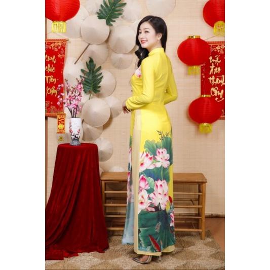 SET ÁO DÀI LỤA HỌA TIẾT BÔNG SEN