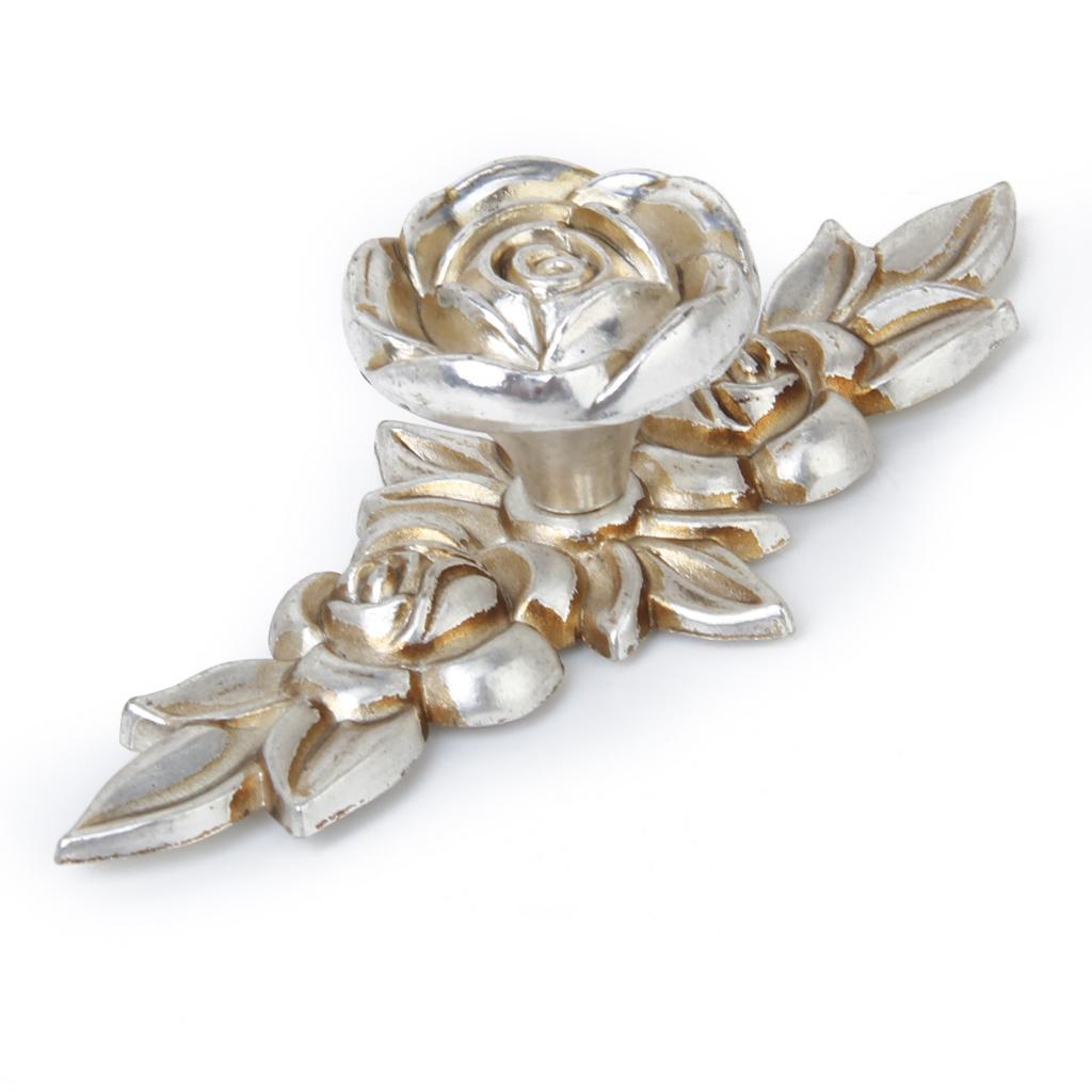 Silver Rose Cabinet Drawer Furniture Door knob Handle Pull Hardware