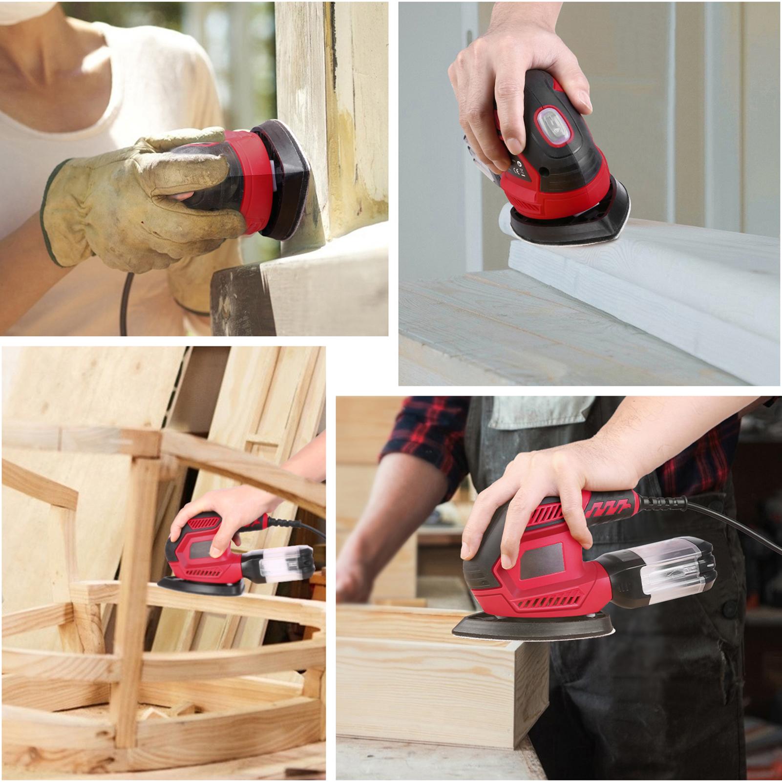 Detail Sander 1.6A 200W 14000 OPM Compact Sander Efficient Dust Collection System with 2pcs Polishing Pads & 20pcs Sandpapers for Tight Spaces Sanding/Polishing in Home Decoration & DIY