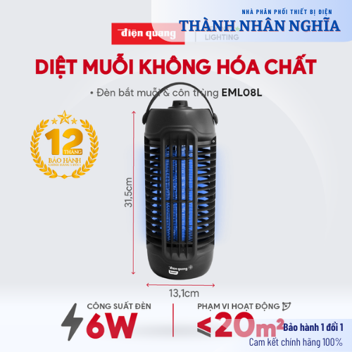 Đèn bắt muỗi Điện Quang ĐQ EML08 BL Công suất 6W Phạm vi sử dụng 20m2