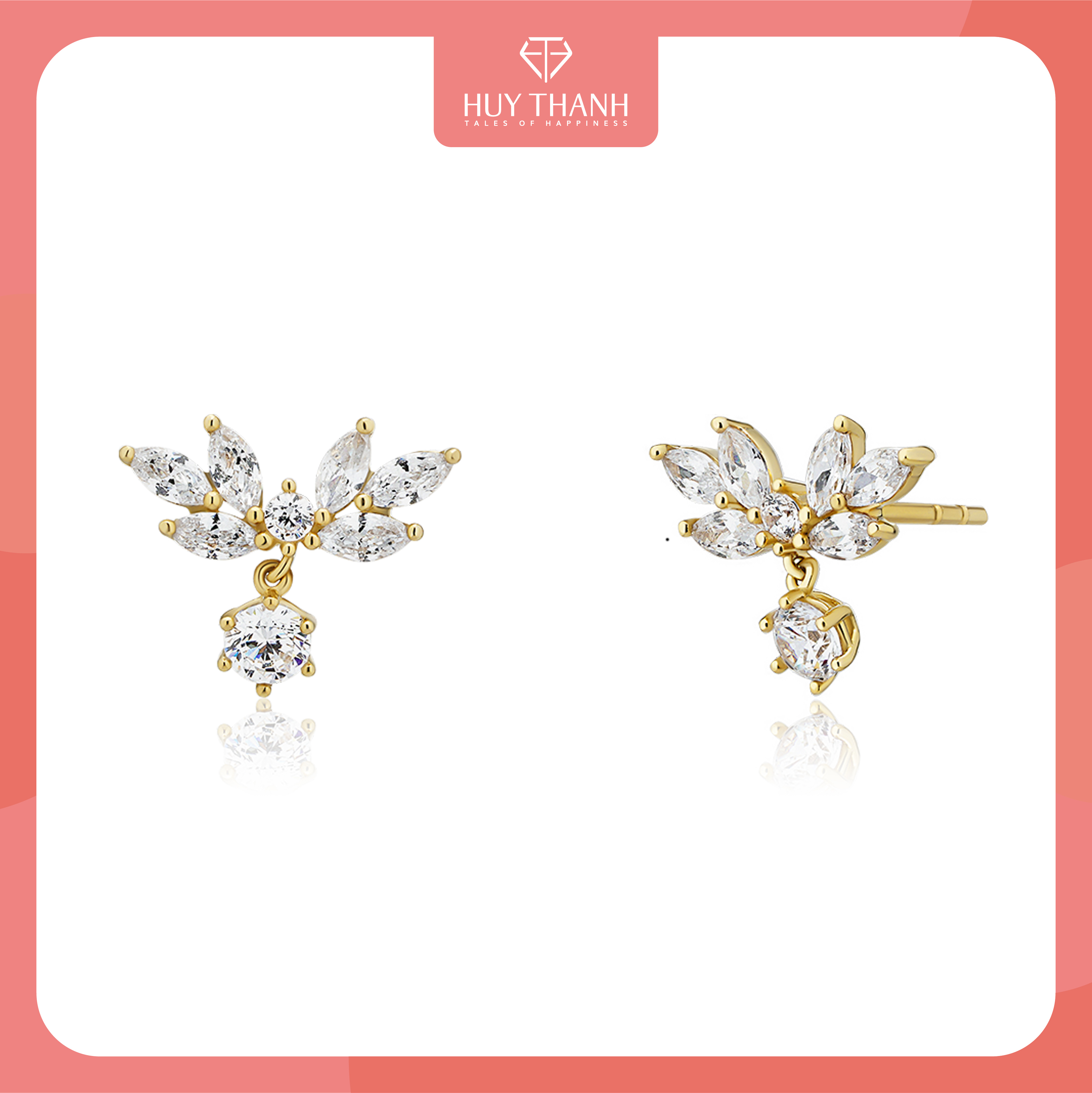 Bông Tai Nữ Vàng 14K BT420 Huy Thanh Jewelry
