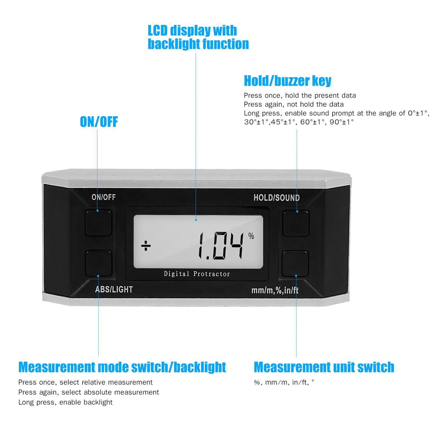 Digital Level and Angle Finder Level Angle Gauge Electronic Inclinometer Digital Protractor with Backlight LCD Display
