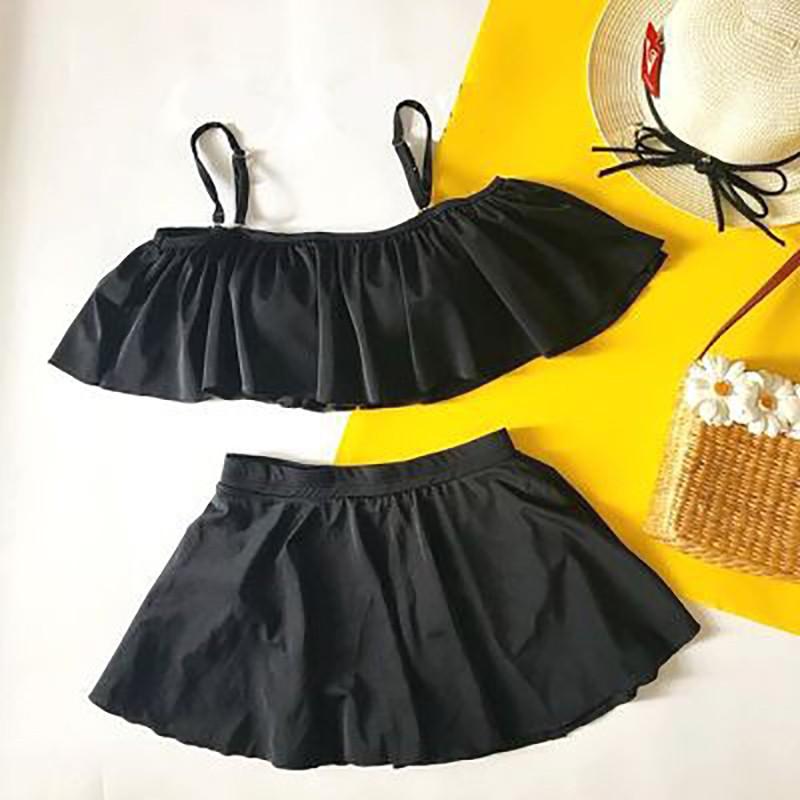 Đồ bơi Bikini 2 mảnh viền bèo đan lưng váy QP019
