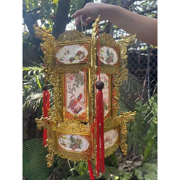 Đèn lồng treo tết nhựa phun vàng 3 tầng cao 60cm