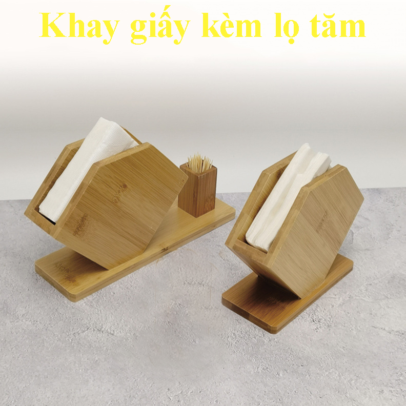 Hộp khay để giấy ăn Kèm lọ tăm bằng gỗ Tre ép chống mối mọt cong vênh rất tiện lợi mà lại sang trọng,Kích thước 13 x 24cm,Màu vàng gỗ tre nguyên bản - Hộp khăn giấy để bàn ăn