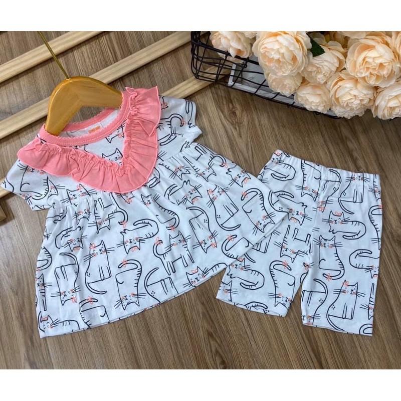 Bộ bánh bèo thun cotton cho bé gái bộ ngố lững babydoll cho bé gymkids pikakids