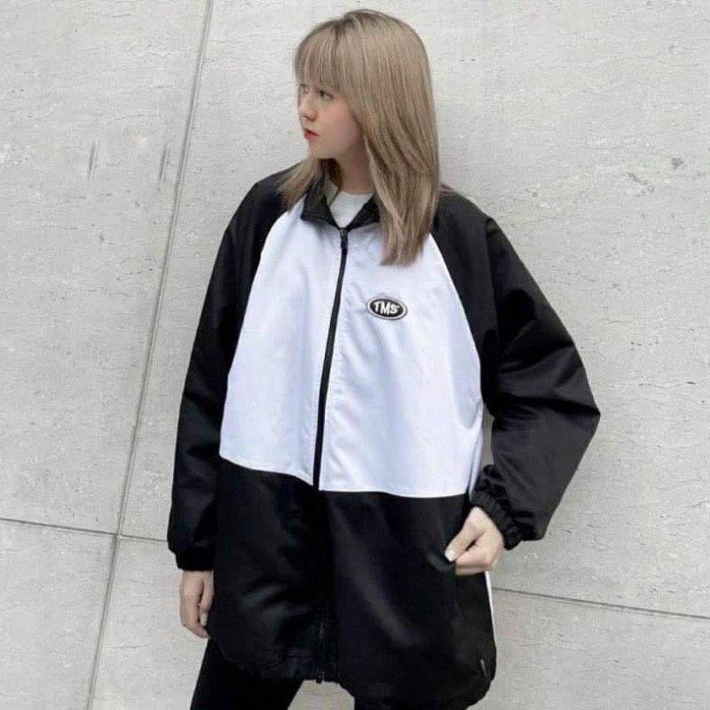 Áo Khoác Dù TMS LOGO MIDSIDE Nam Nữ Ulzzang Unisex Form Rộng Bomber 7zia Jacket , Áo khoác dù Bomber Phối Màu BLACK Áo khoác unisex Cổ Bo Dệt Unisex