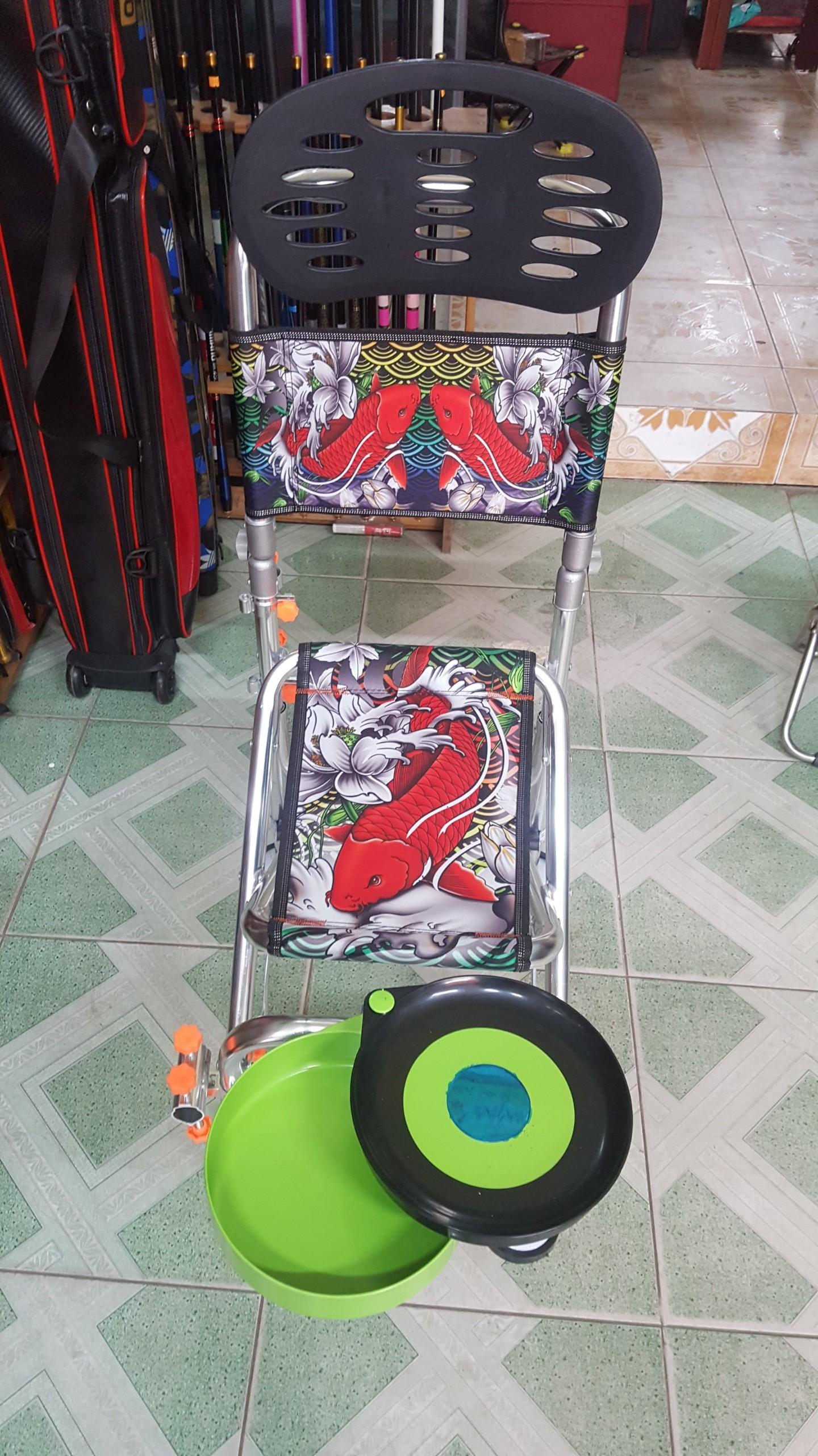 Ghế câu đài địa hình cá chép 2 mặt, full phụ kiện