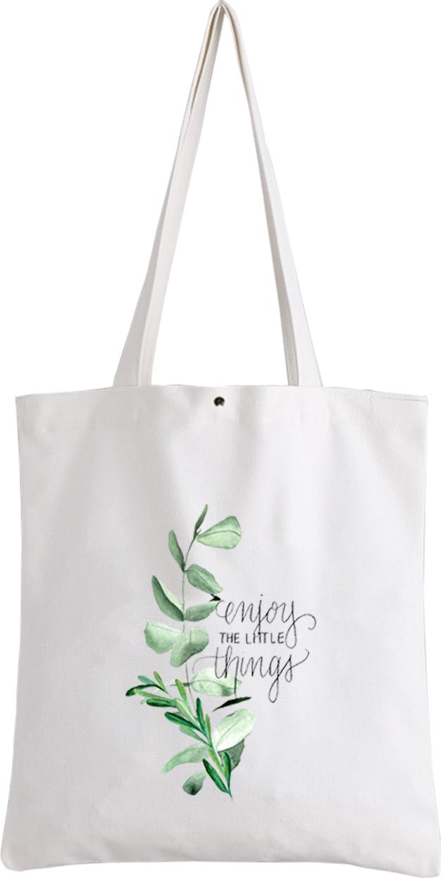 Túi Tote Ginko Vải Trắng Kiểu Basic Nút Bấm 33x38cm In Hình Enjoy The Little Things G136