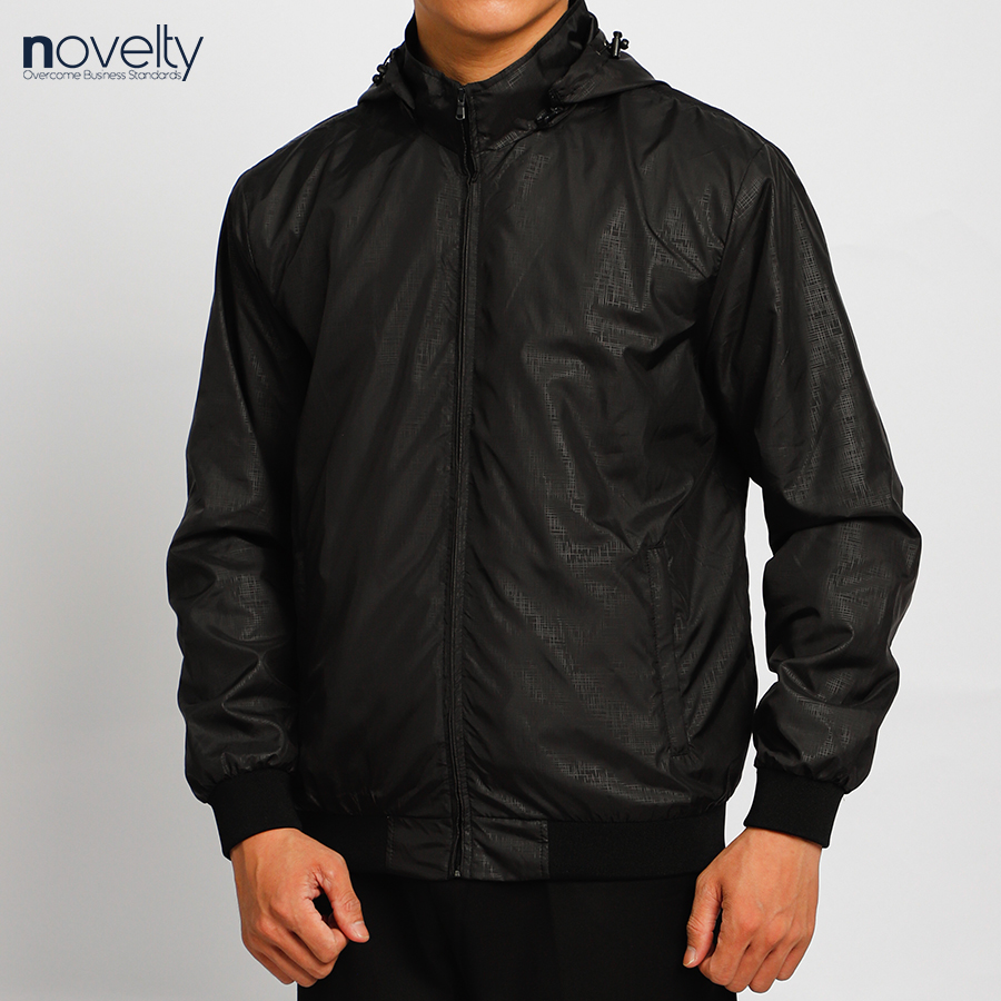 Áo jacket nam in chìm nón rời Novelty đen 2203162