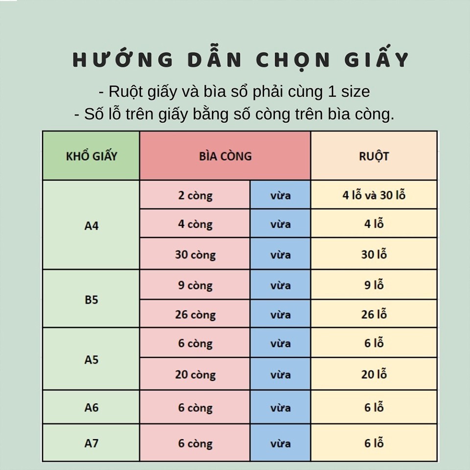 Ruột sổ giấy refill 20 26 30 lỗ A5 B5 A4 sổ planner bullet journal học sinh Lalunavn - B103