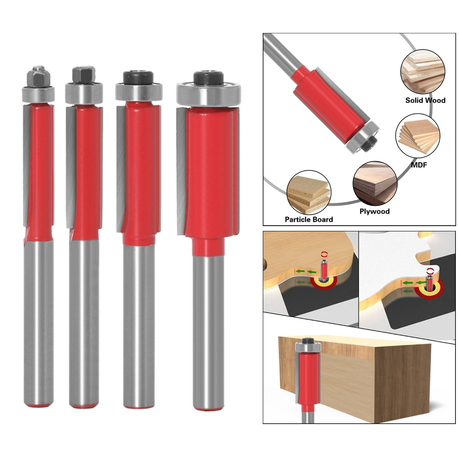 4pcs Woodworking Milling Cutter Slotting Cutter with Bearing Trimming Tool