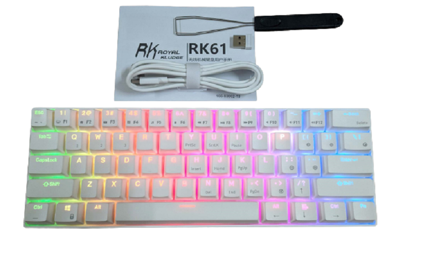 Bàn Phím Cơ Không Dây RK61 RGB - Chính Hãng Royal Kludge. 61 phím, Led RGB rực rỡ, pin bền, thiết kế đẹp, nhỏ gọn, dễ sử dụng, dễ dàng mang theo. Đủ màu sắc và Switch.