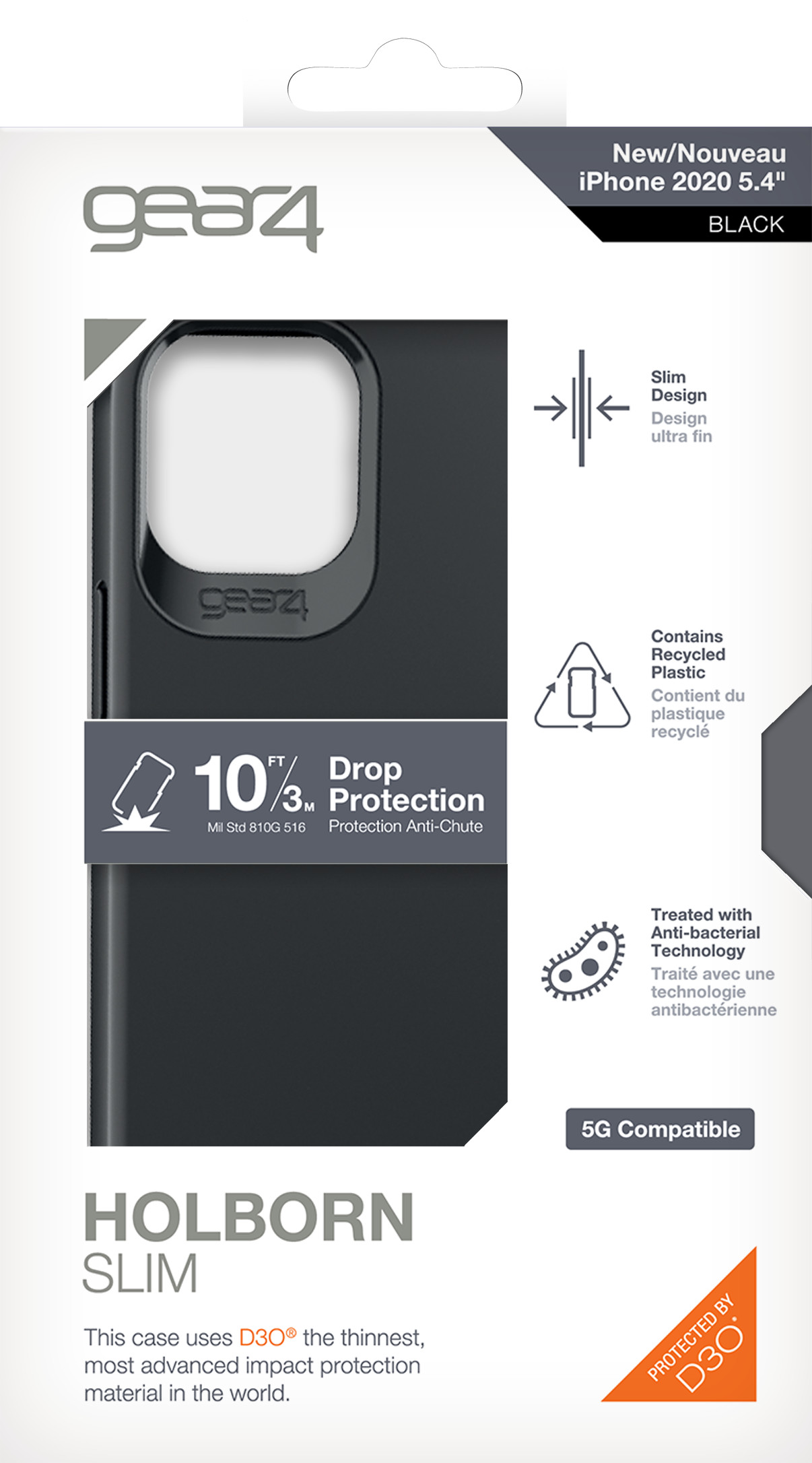 Ốp lưng chống sốc Gear4 D3O Holborn Slim 5G iPhone - Công nghệ chống sốc độc quyền D3O, kháng khuẩn, tương thích tốt với sóng 5G - Hàng chính hãng