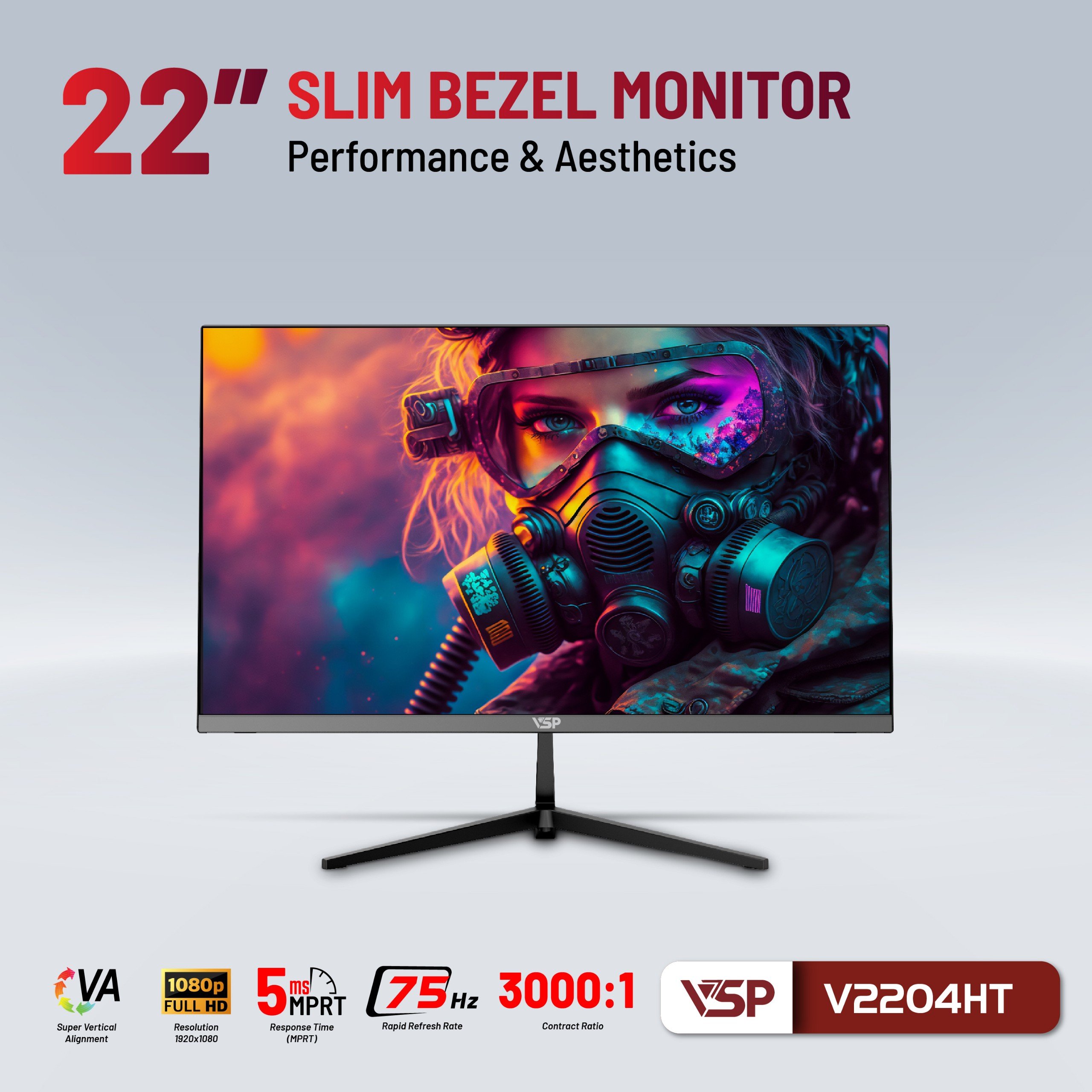 Màn Hình VSP V2204HT 22inch (FHD, 75Hz, HDMI, VGA) - HN - HÀNG CHÍNH HÃNG