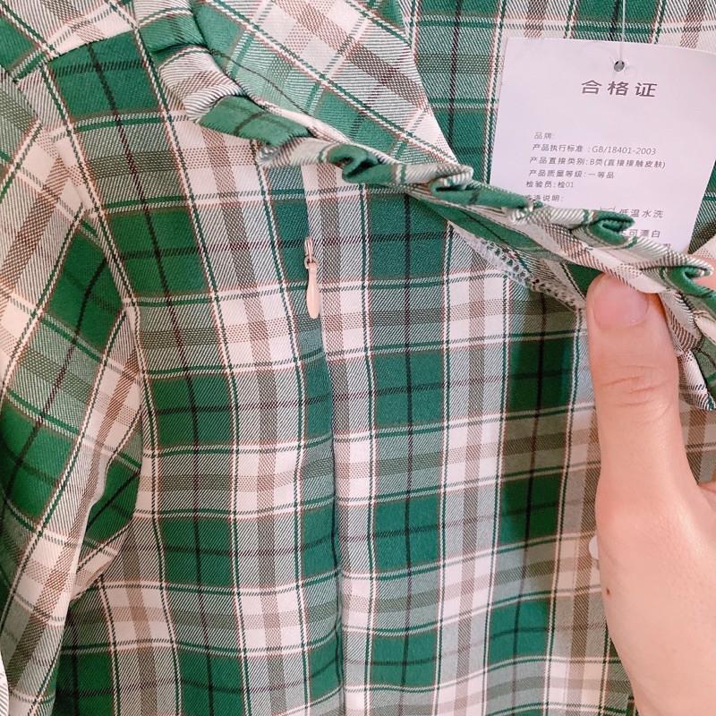 Váy babydoll kẻ xanh khoá dọc