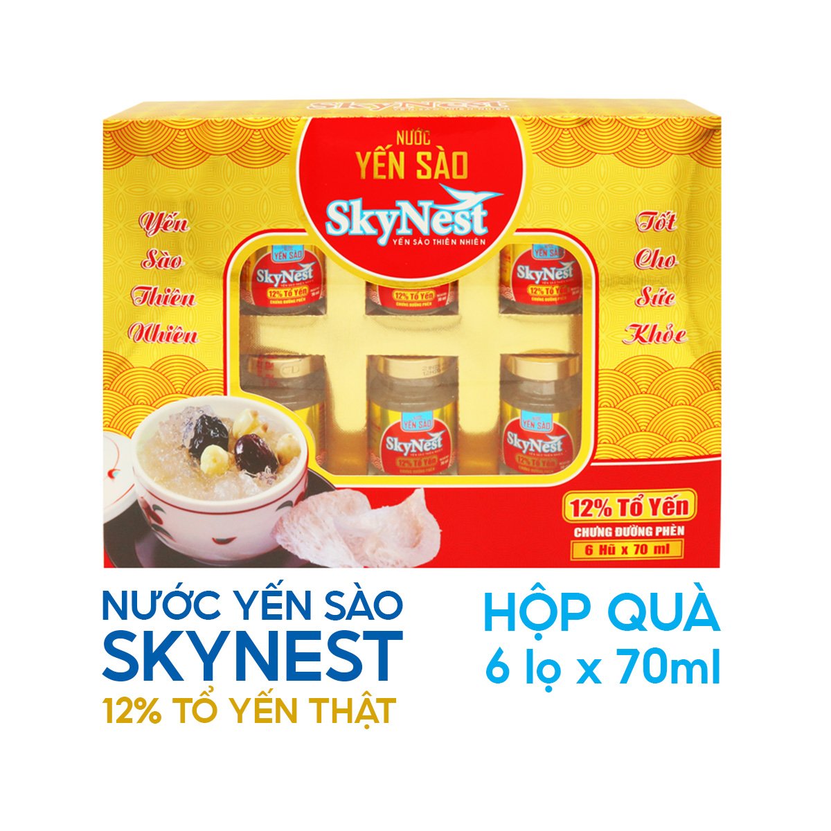 Hộp quà (6 lọ x70ml) yến sào cao cấp SkyNest 12% Tổ Yến, chất lượng đạt chuẩn quốc tế, dinh dưỡng cao, hiệu quả cho hồi phục và cải thiện sức khỏe