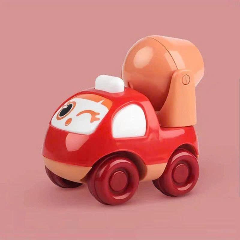 Set 4 ô tô quán tính mi ni dây cót hoạt hình mô tả xe công trình, xe kỹ thuật, xe thang, xe cứu hộ