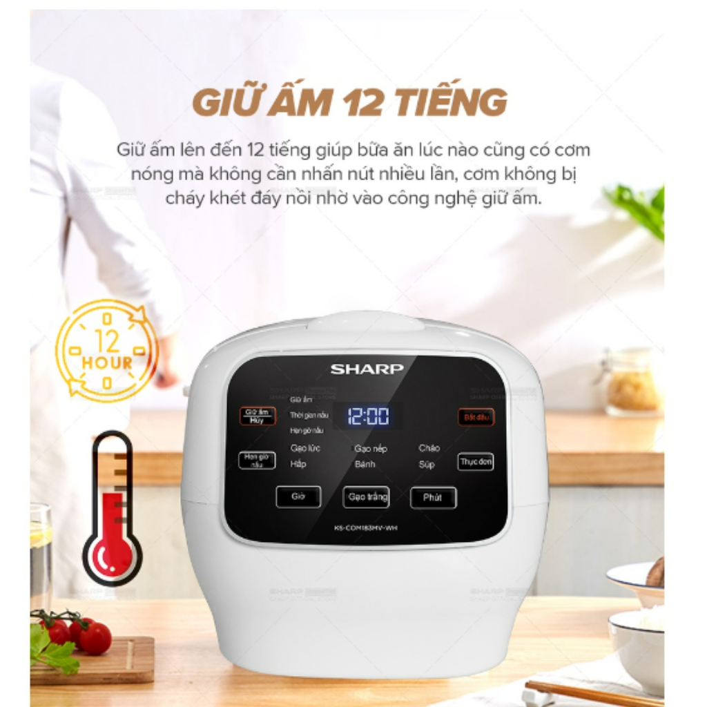 Nồi cơm điện tử, nắp gài Đa Năng Chống Dính Sharp KS-COM183MV-WH 1.8L - Hàng chính hãng - Bảo hành 12 tháng