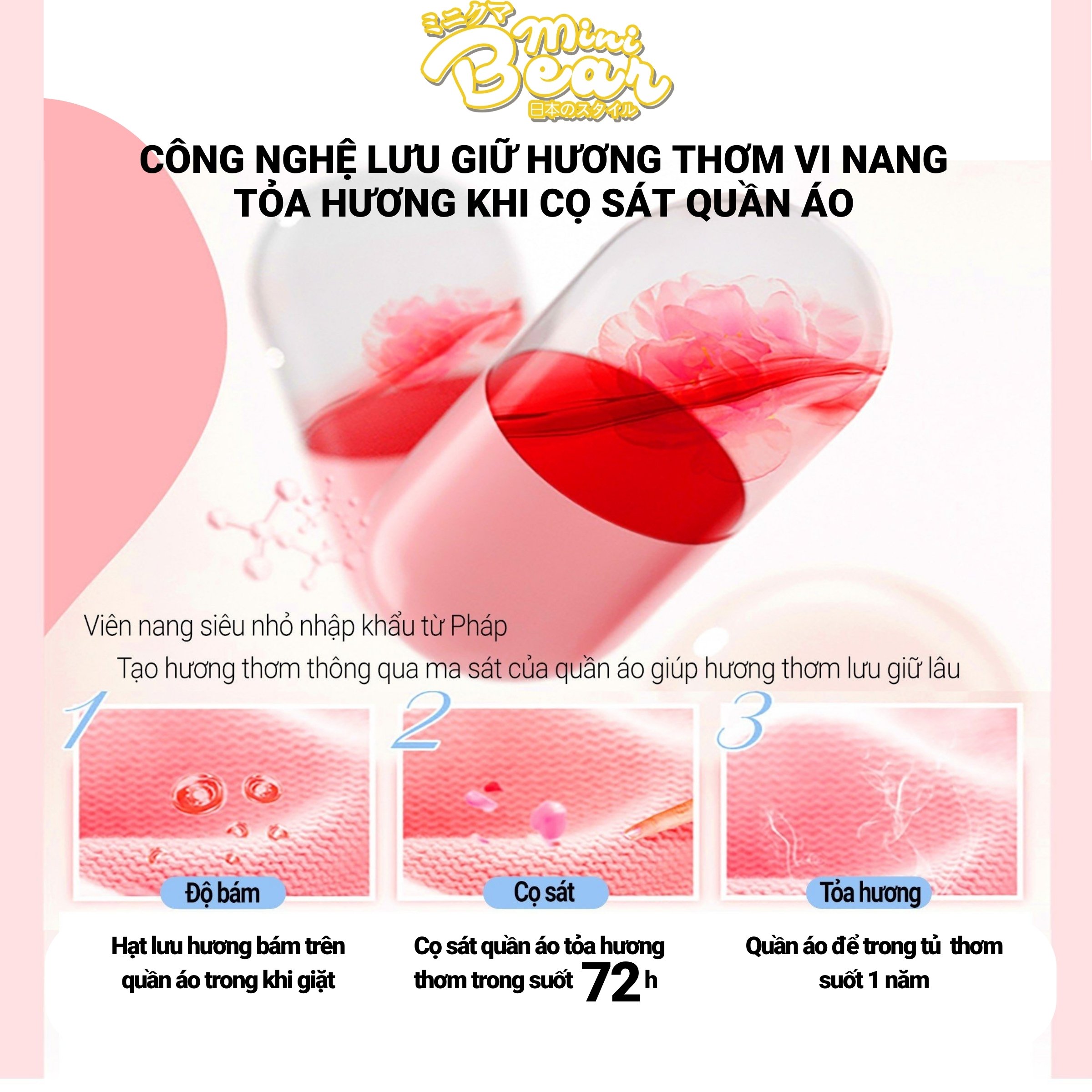 Nước giặt hương nước hoa pháp Minibear - Lưu hương 72h, làm sạch tự nhiên, mùi thơm sảng khoái