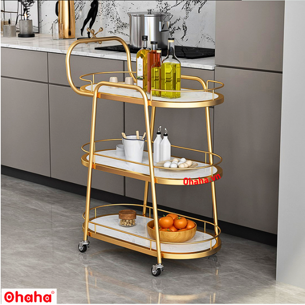 KỆ TRANG TRÍ PHÒNG BẾP SANG TRỌNG CÓ BÁNH XE CAO CẤP OHAHA - KTT022