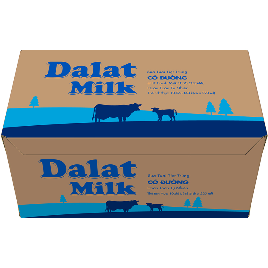 Thùng 48 bịch Sữa Tươi Tiệt Trùng Có Đường Dalatmilk 220ml (48 bịch x 220ml)