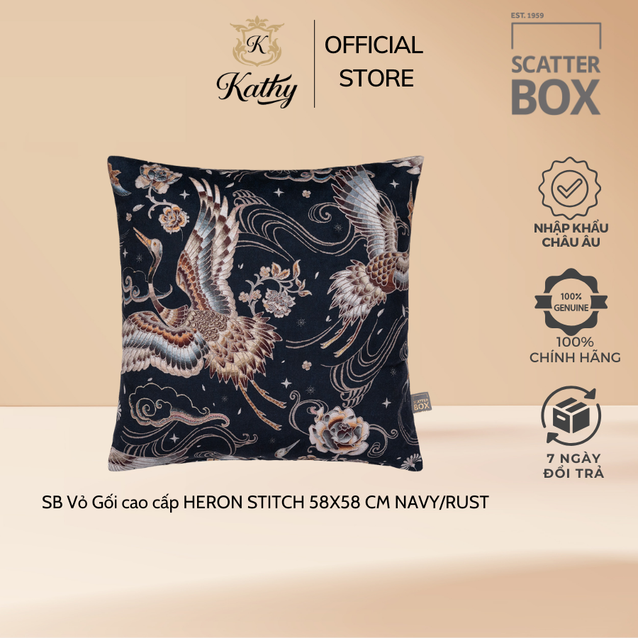 SCATTER BOX Vỏ Gối Cao Cấp nhập khẩu Ireland Anh Quốc HERON STITCH màu NAVY/RUST kích thước 58X58 CM phong cách cổ điển