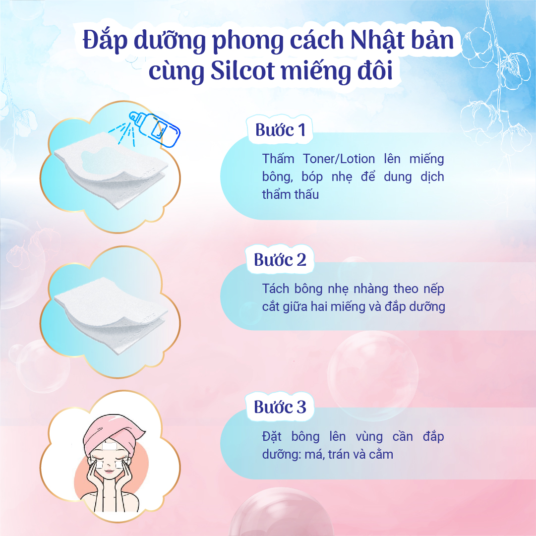 Combo 3 hộp Bông Tẩy Trang Silcot Đắp Dưỡng Miếng Đôi 40 Miếng/Hộp