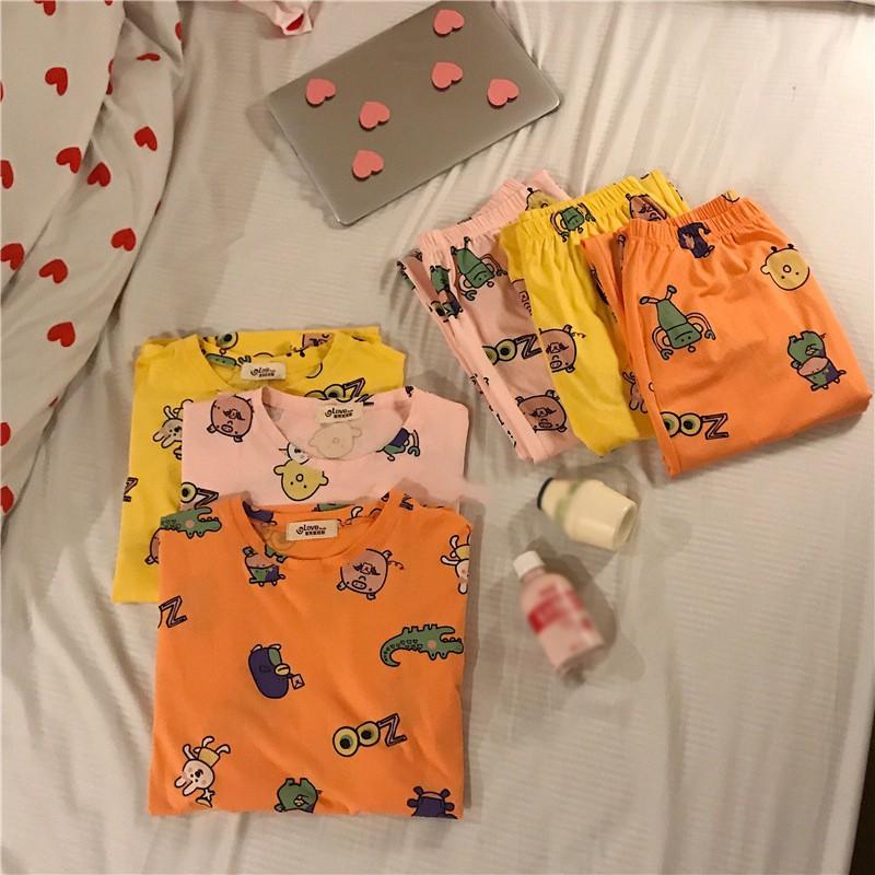 Set đồ ngủ dài in hình hoạt hình dễ thương cho nữ