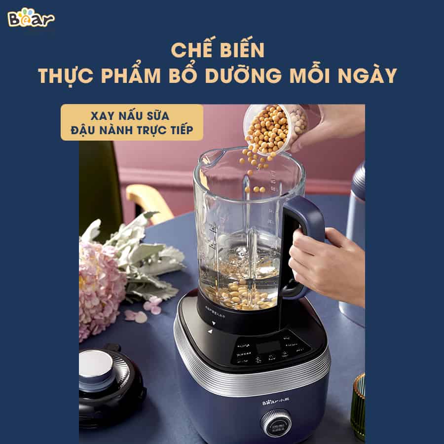 [Hàng Chính Hãng] Máy xay nấu đa năng cách âm Bear PBJ-B06S2(PBJ-B06W1) màu xanh tím than, dung tích 1.5L,công suất lớn để xay, nấu nhiều loại thực phẩm dễ dàng với 7 tính năng chọn sẵn: làm sữa hạt, nấu cháo, nấu súp, xay sinh tố,…