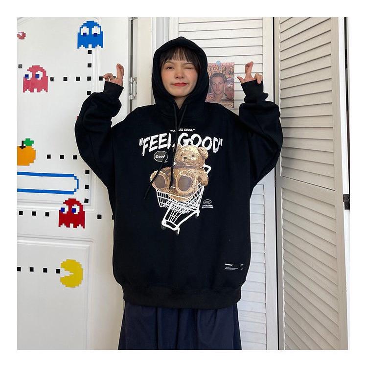 Áo Khoác Hoodie In Hình Gấu Ngồi Xe Đẩy Form Rộng Nam Nữ Unisex, hàng in nhiệt siêu đẹp