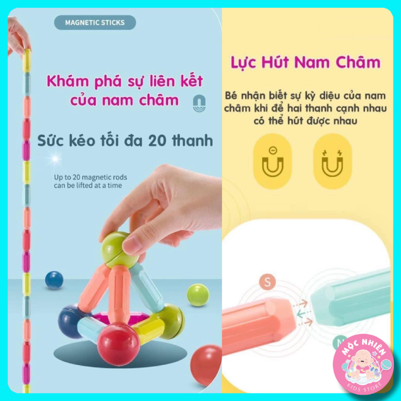 Đồ Chơi Xếp Hình Nam Châm Que Từ Tính Magnetic Sticks Loại Cao Cấp Dành Cho Bé Từ 3 Tuổi