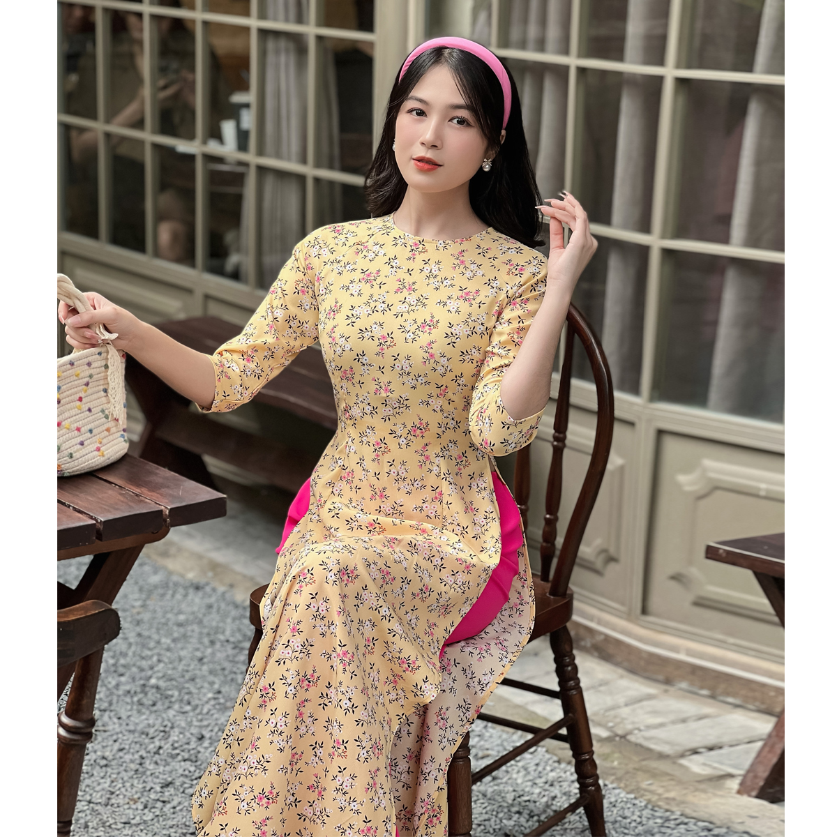[HCM] Áo dài hoa nhí tay lỡ AD032- Khánh Linh Style - Lady Fashion