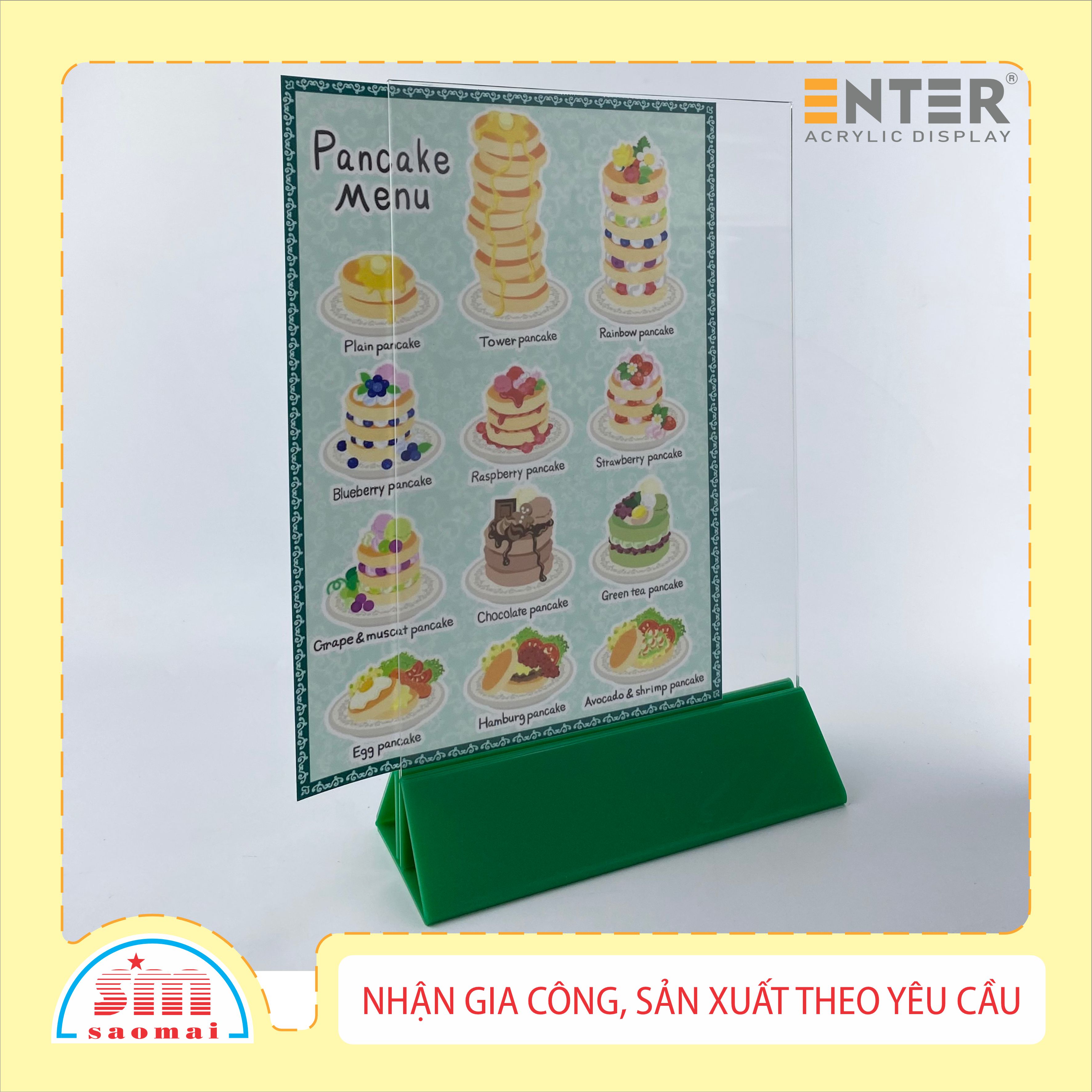 Kệ mica 2 mặt Enter E09-A LR 100x200mm đế lùa uốn chân chữ A