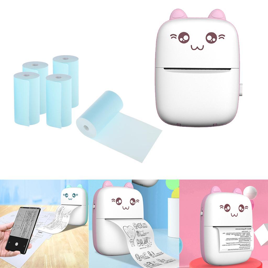 Mini Bluetooth Pocket Printer + 5x Thermal Printing Paper, 200dpi Thermal Printer Compatible for Journal, Organization, Study Notes, Receipt, Portable