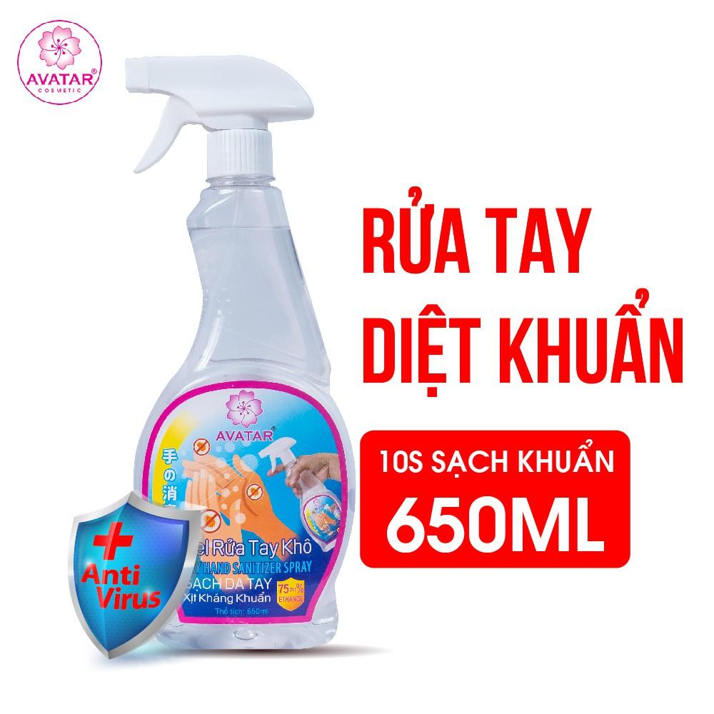 NƯỚC RỬA TAY KHÔ XỊT KHÁNG KHUẨN 99.9% AVATAR 650ML CHỐNG VIURUS XÂM NHẬP