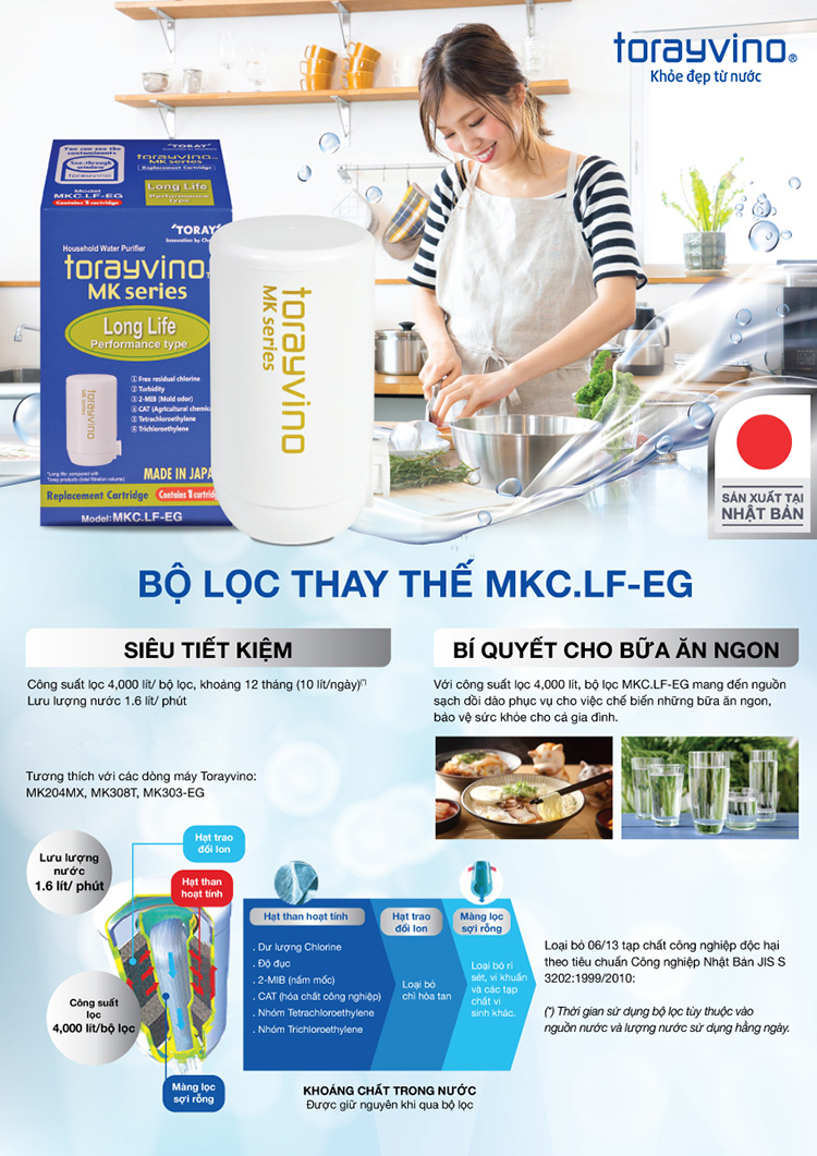 Lõi lọc nước thay thế tại vòi Nhật Bản Torayvino MKC.LF-EG - Khuyên dùng nấu ăn và rửa rau quả