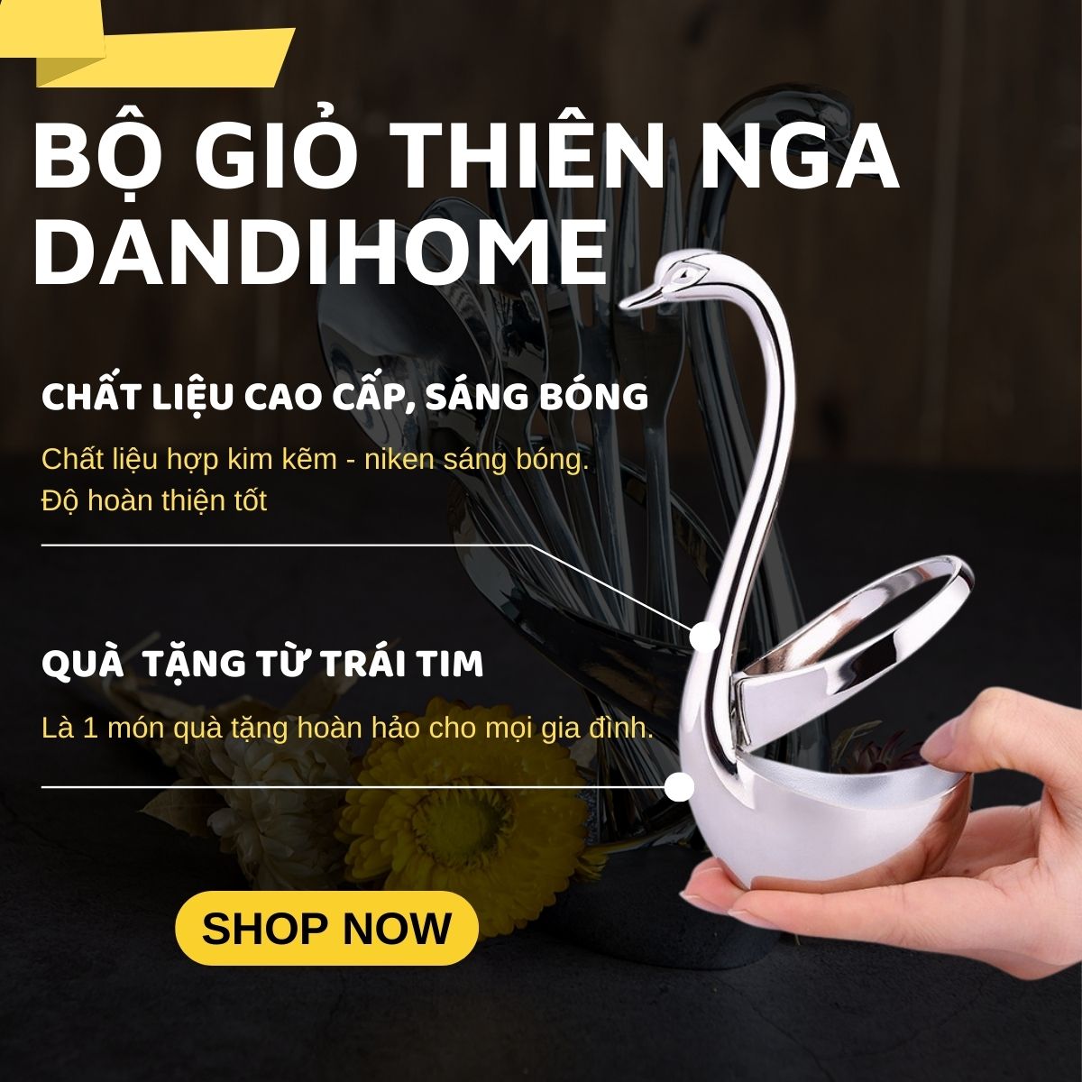 Bộ giỏ thiên nga DandiHome kèm thìa nĩa 2020 cao cấp, sang trọng, tinh tế