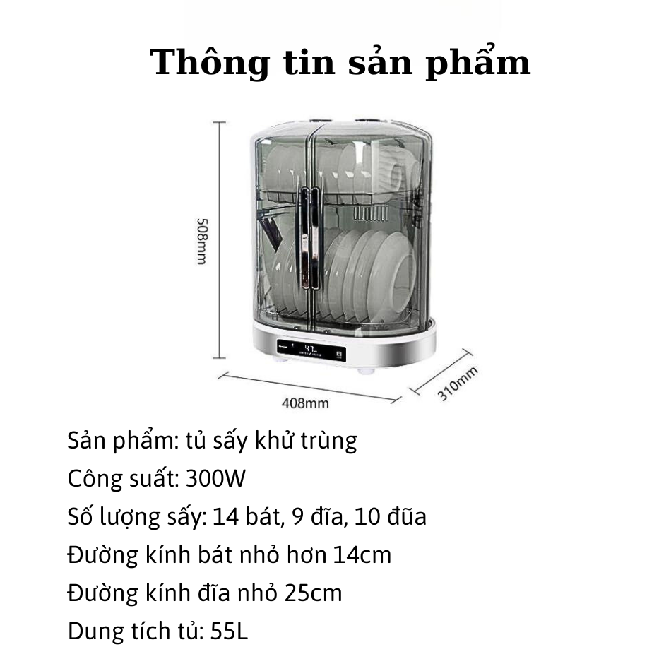 Máy Sấy Bát Khử Trùng Bình Sữa Neutrino 55L, Tủ Diệt Khuẩn Bát Đũa Bằng UV Diệt 99.99% Vi Khuẩn