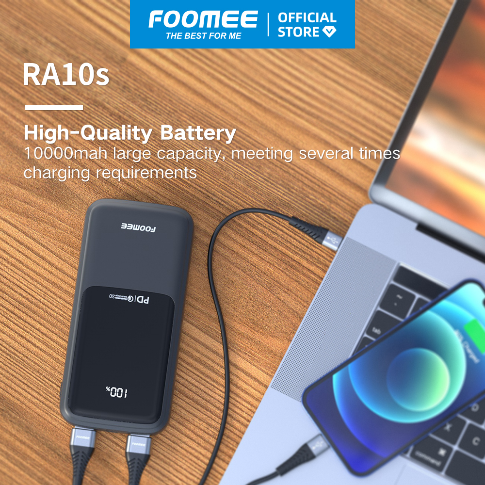 Pin Sạc Dự Phòng 10000mAh FOOMEE RA10s - Màu Đen - Sạc Nhanh 3A 18W Sạc Hai Chiều - Hàng chính hãng