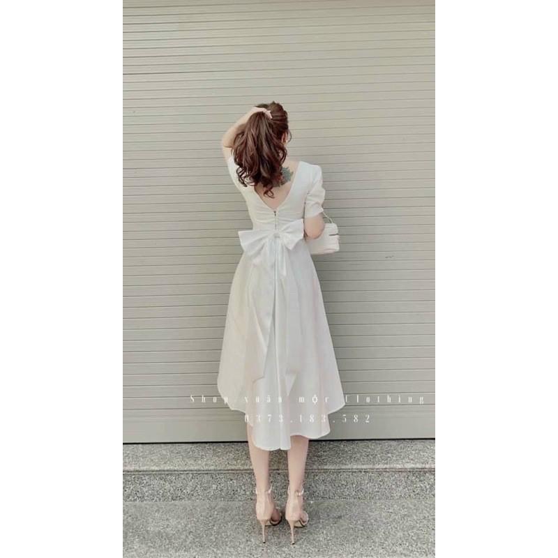 Đầm maxi trắng nơ lưng dự tiệc/ chụp lookbook hàng loại 1 (Ảnh thật shop chụp)
