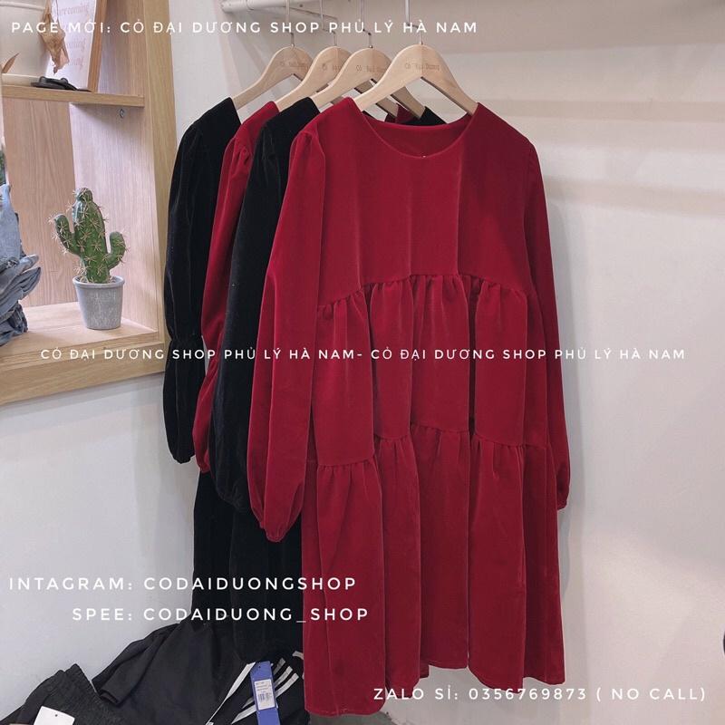 Váy bbd nhung cổ tròn