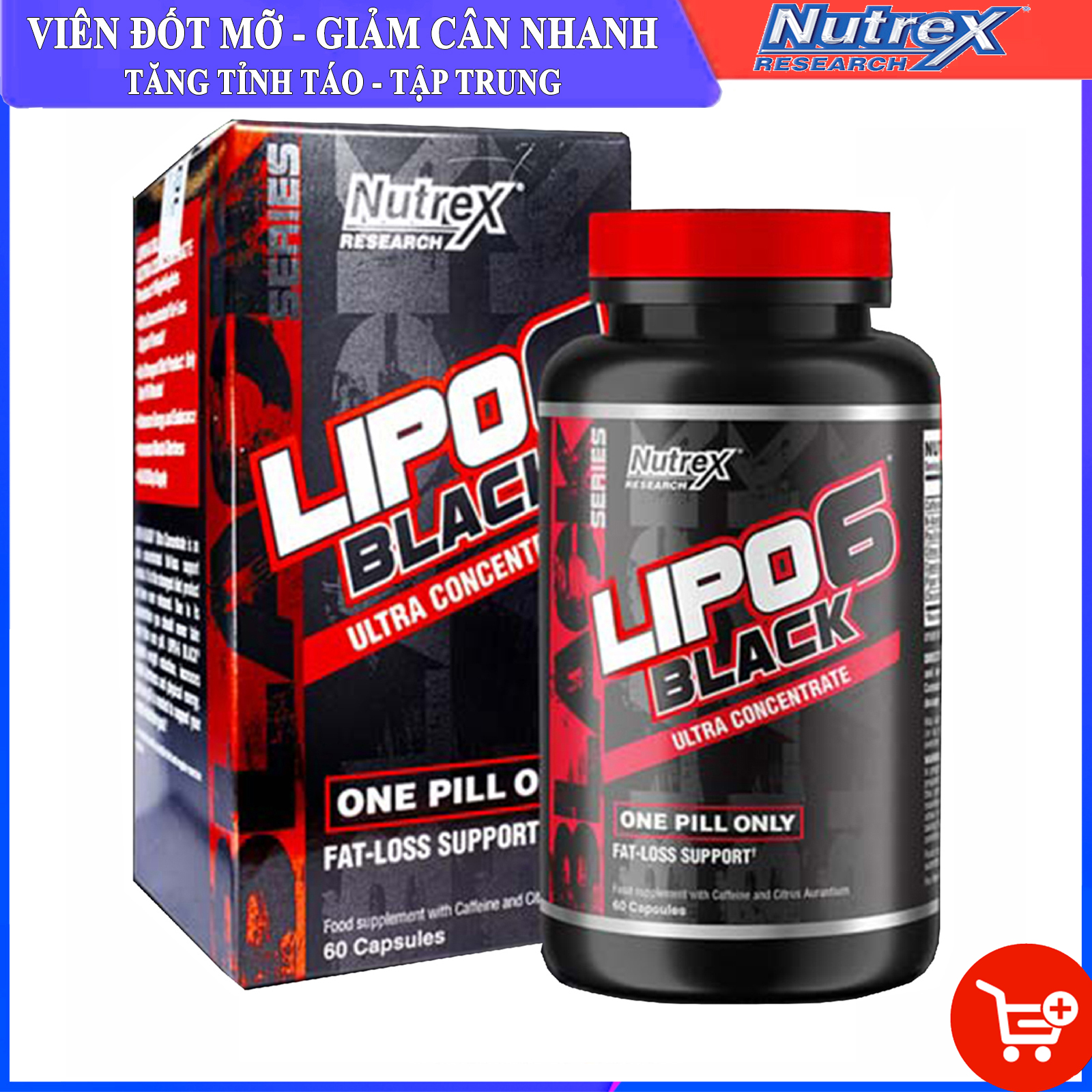 Thực phẩm bổ sung LIPO 6 BLACK của Nutrex hộp 60 viên hỗ trợ đốt mỡ, giảm cân mạnh mẽ, tăng tỉnh táo tập trung cho người tập GYM và chơi thể thao