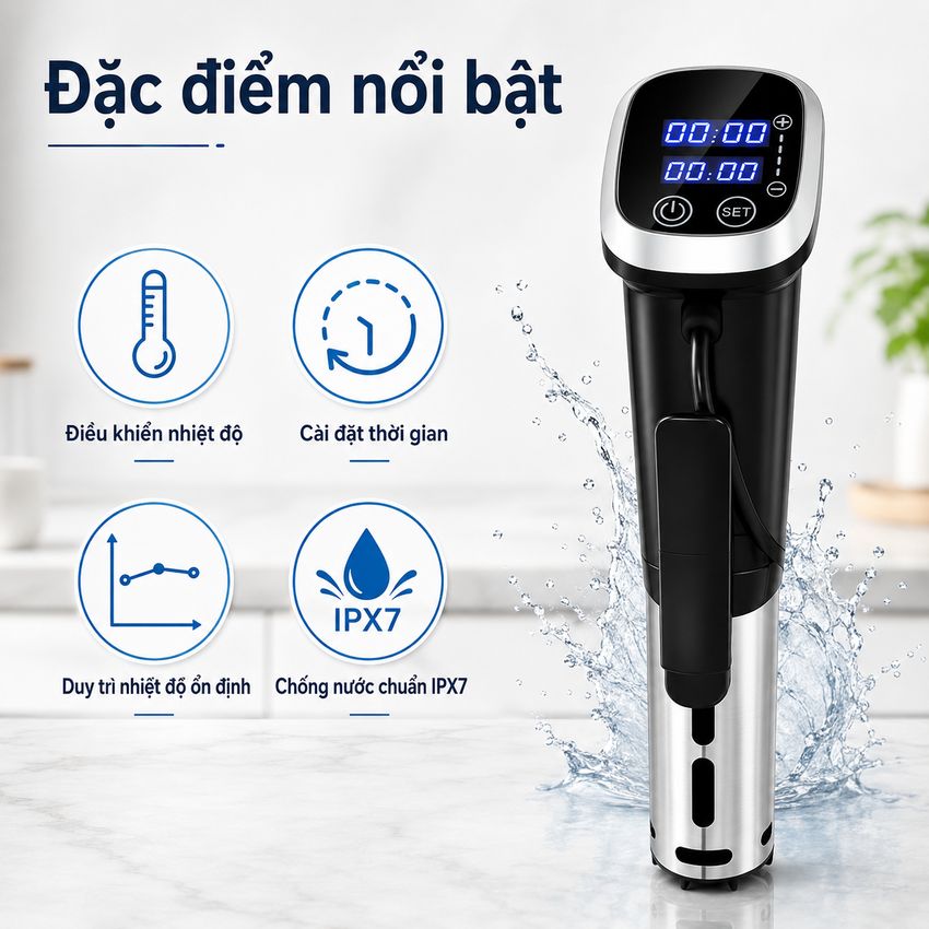 Máy nấu chậm chân không Sous vide BioloMix SV-8008 1200W Điều khiển màn hình LED - Hàng Chính Hãng