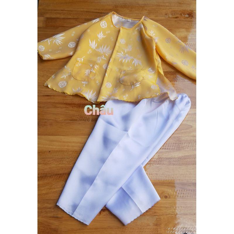 Bộ bà ba Gấm Áo Vàng Quần Trắng