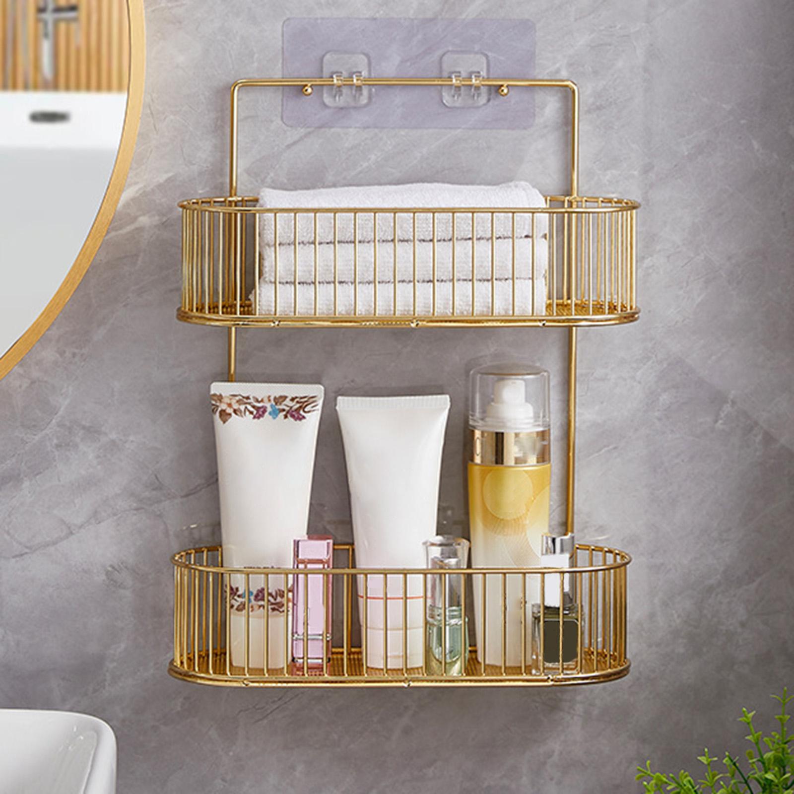Bathroom Storage Basket Shampoo Holder Wall Mount Shower Caddy No Drilling
