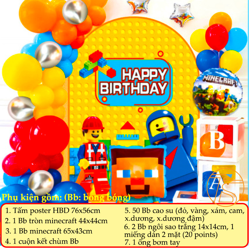 Bộ trang trí sinh nhật nhân vật hoạt hình minecraft - Đồ trang trí tiệc thôi nôi - Bong bóng happy birthday - Chữ trang trí đầy tháng - Sét trang trí tiệc sinh nhật cho bé trai bé gái cute