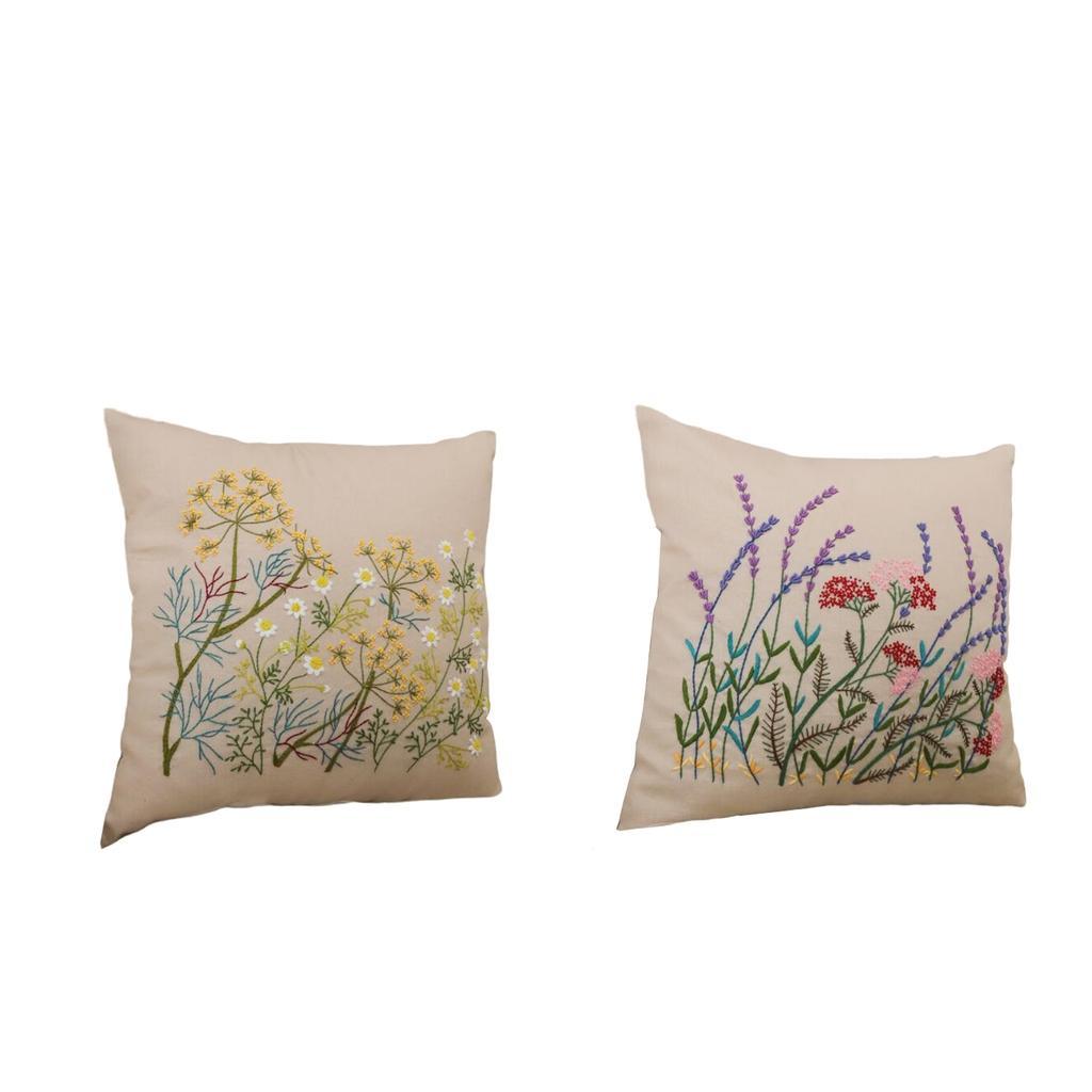 2pcs DIY Embroidery Kit Pillow Cover Handmade For Beginners Sewing Crafts