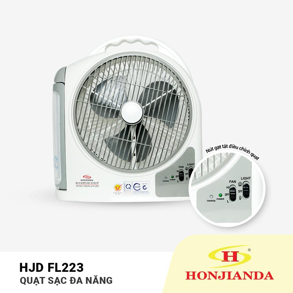 Quạt sạc tích điện dạng hộp AC&amp;DC Honjianda FL223/FL213 1-2 bình - có đèn LED &amp; USB