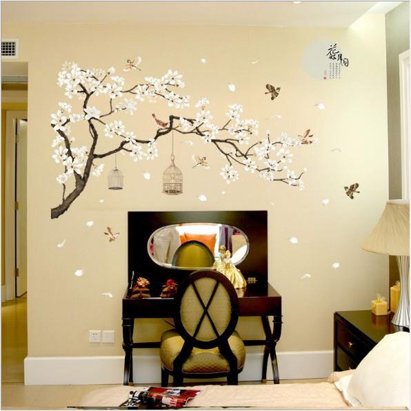 Decal trang trí tường - Cành Đào Trắng tao nhã